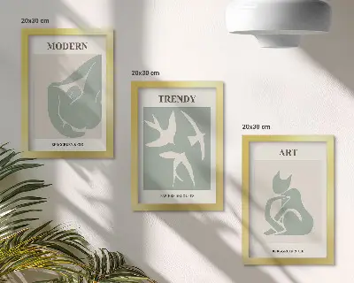 Juego de 3 cuadros decorativos con figuras abstractas de Henri Matisse en colores apagados