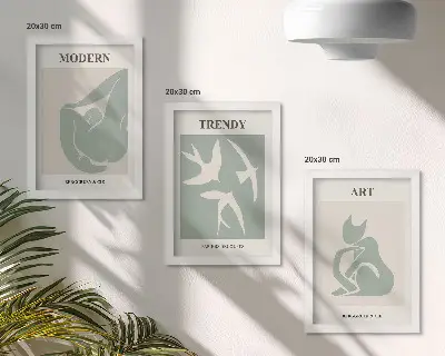 Juego de 3 cuadros decorativos con figuras abstractas de Henri Matisse en colores apagados