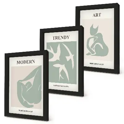 Juego de 3 cuadros decorativos con figuras abstractas de Henri Matisse en colores apagados