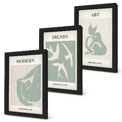 Juego de 3 cuadros decorativos Figuras abstractas de Henri Matisse en colores apagados.
