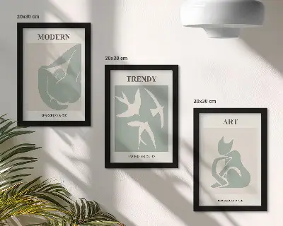 Juego de 3 cuadros decorativos con figuras abstractas de Henri Matisse en colores apagados