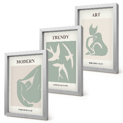 Juego de 3 cuadros decorativos Figuras abstractas de Henri Matisse en colores apagados.
