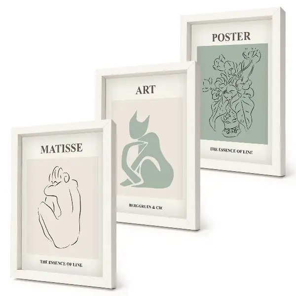 Tríptico de carteles de Henri Matisse en tonos beige y verde enmarcado