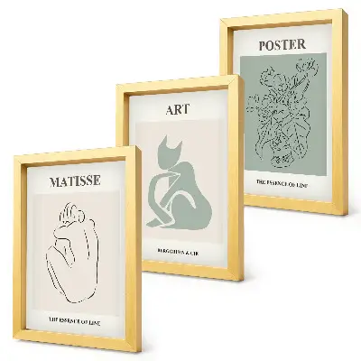 Tríptico de carteles de Henri Matisse en tonos beige y verde enmarcado