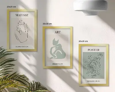 Tríptico de carteles de Henri Matisse en tonos beige y verde enmarcado