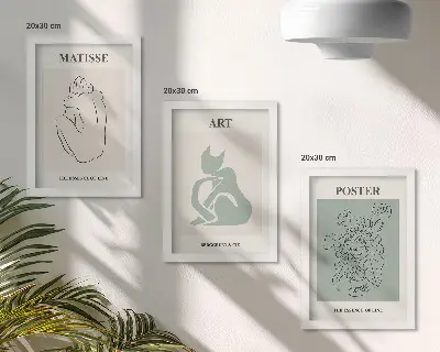 Tríptico de carteles de Henri Matisse en tonos beige y verde enmarcado