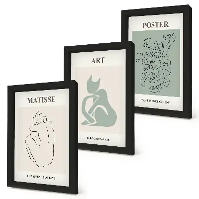 Tríptico de carteles de Henri Matisse en tonos beige y verde enmarcado
