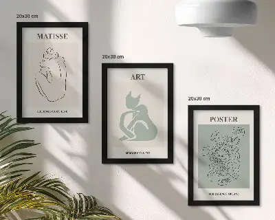 Tríptico de carteles de Henri Matisse en tonos beige y verde enmarcado