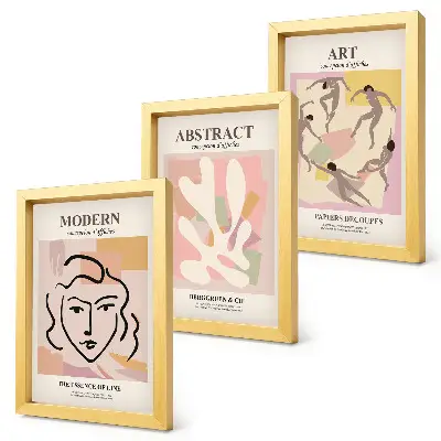 Juego de 3 cuadros decorativos retratos elegantes y formas abstractas en tonos pastel