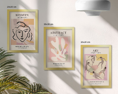 Juego de 3 cuadros decorativos Retratos elegantes y formas abstractas en colores pastel.