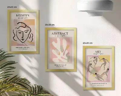 Juego de 3 cuadros decorativos retratos elegantes y formas abstractas en tonos pastel
