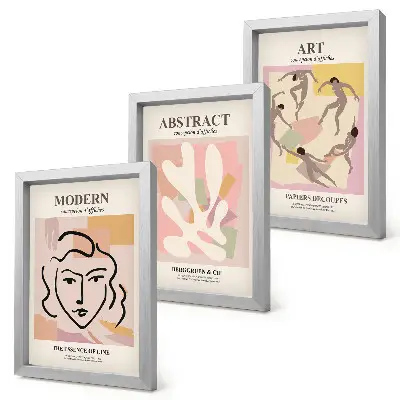 Juego de 3 cuadros decorativos retratos elegantes y formas abstractas en tonos pastel