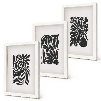 Tríptico enmarcado con diseños abstractos de plantas en tonos negros