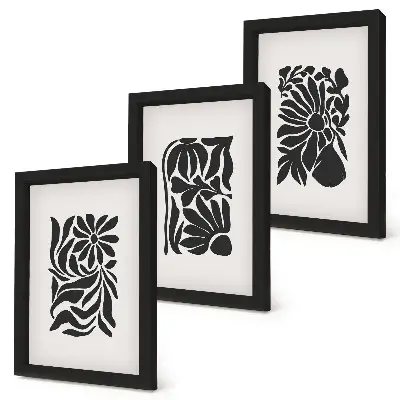 Tríptico enmarcado con diseños abstractos de plantas en tonos negros
