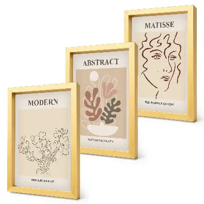 Tríptico enmarcado con motivos vegetales y líneas de estilo moderno