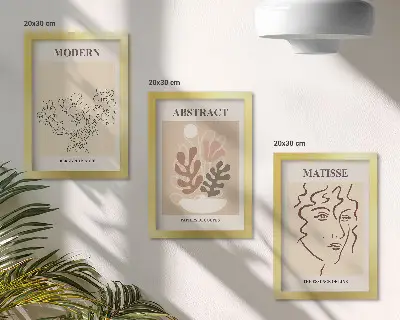 Tríptico enmarcado con motivos vegetales y líneas de estilo moderno