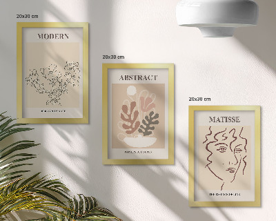 Tríptico enmarcado Motivos vegetales y líneas en un estilo moderno.