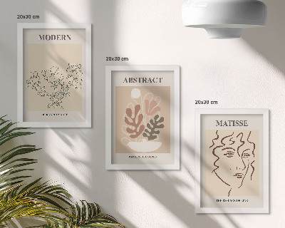 Tríptico enmarcado Motivos vegetales y líneas en un estilo moderno.