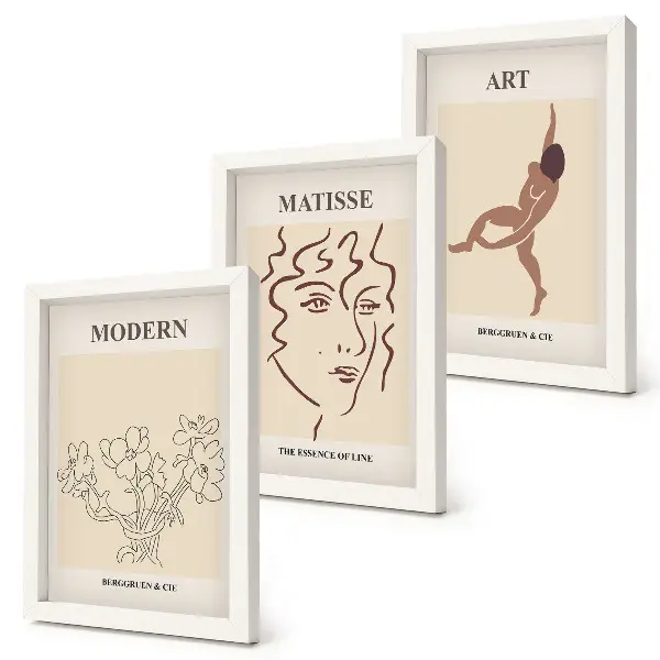Juego de 3 cuadros decorativos con diseños elegantes de flores, rostros y figuras humanas
