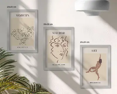 Juego de 3 cuadros decorativos con diseños elegantes de flores, rostros y figuras humanas
