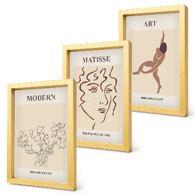 Juego de 3 cuadros decorativos Gráficos elegantes con flores, rostros y figuras humanas.