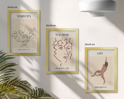 Juego de 3 cuadros decorativos Gráficos elegantes con flores, rostros y figuras humanas.