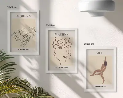 Juego de 3 cuadros decorativos con diseños elegantes de flores, rostros y figuras humanas