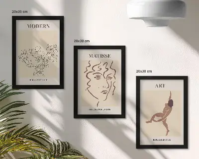 Juego de 3 cuadros decorativos con diseños elegantes de flores, rostros y figuras humanas