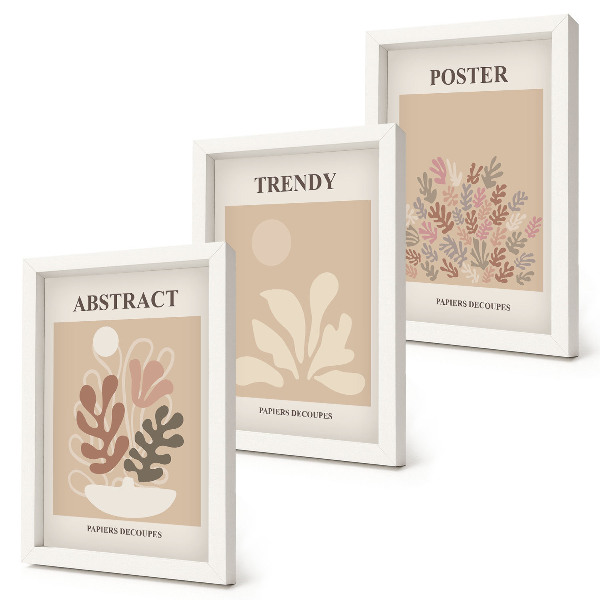 Tríptico enmarcado Carteles con motivos vegetales en tonos beige y marrón