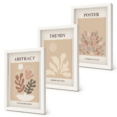 Tríptico enmarcado Carteles con motivos vegetales en tonos beige y marrón