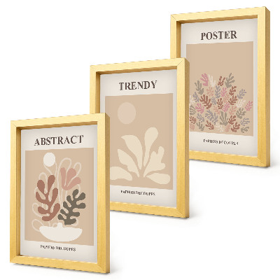 Tríptico enmarcado Carteles con motivos vegetales en tonos beige y marrón