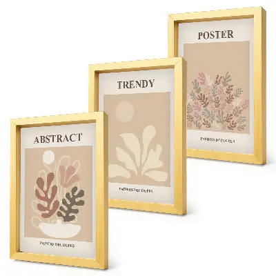 Tríptico enmarcado con motivos vegetales en tonos beige y marrón