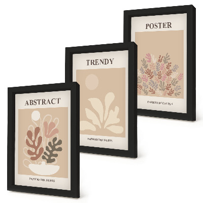 Tríptico enmarcado Carteles con motivos vegetales en tonos beige y marrón