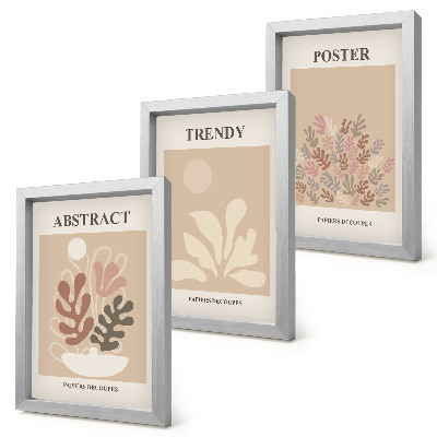 Tríptico enmarcado Carteles con motivos vegetales en tonos beige y marrón