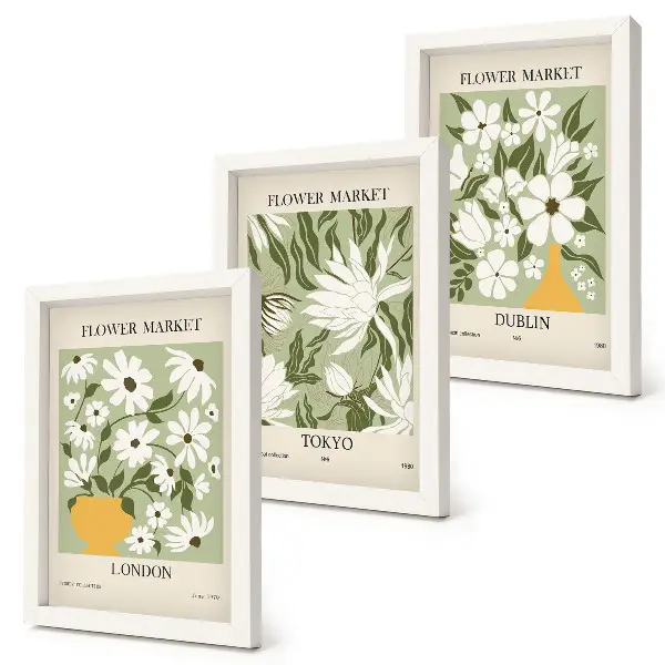 Juego de 3 cuadros decorativos con diseños de carteles florales de Londres Tokio y Dublín