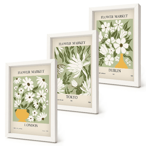 Juego de 3 cuadros decorativos Diseños de carteles florales Londres Tokio Dublín