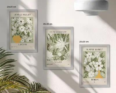 Juego de 3 cuadros decorativos con diseños de carteles florales de Londres Tokio y Dublín