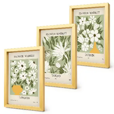 Juego de 3 cuadros decorativos con diseños de carteles florales de Londres Tokio y Dublín