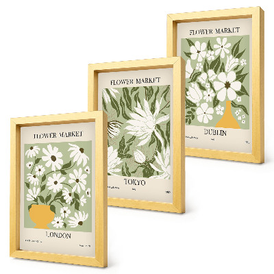 Juego de 3 cuadros decorativos Diseños de carteles florales Londres Tokio Dublín