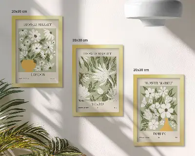 Juego de 3 cuadros decorativos con diseños de carteles florales de Londres Tokio y Dublín