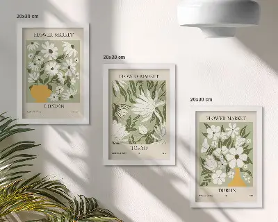 Juego de 3 cuadros decorativos con diseños de carteles florales de Londres Tokio y Dublín