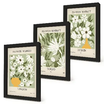 Juego de 3 cuadros decorativos con diseños de carteles florales de Londres Tokio y Dublín
