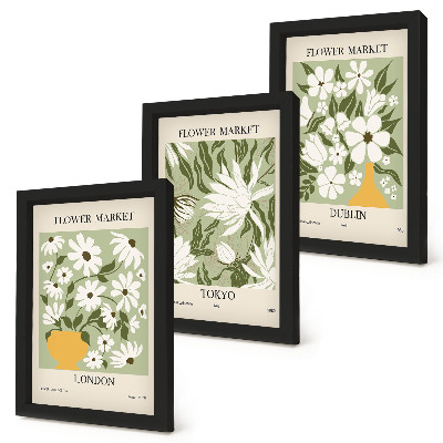 Juego de 3 cuadros decorativos Diseños de carteles florales Londres Tokio Dublín