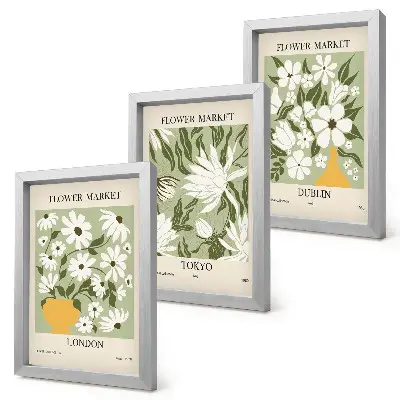 Juego de 3 cuadros decorativos con diseños de carteles florales de Londres Tokio y Dublín