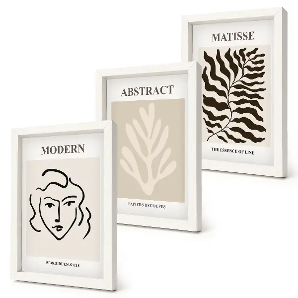 Juego de 3 cuadros decorativos con ilustraciones de rostros y hojas al estilo de Henri Matisse
