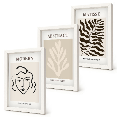 Juego de 3 cuadros decorativos Ilustraciones de rostros y hojas de los gráficos de Henri Matisse