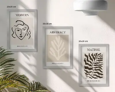 Juego de 3 cuadros decorativos con ilustraciones de rostros y hojas al estilo de Henri Matisse