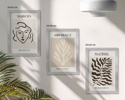 Juego de 3 cuadros decorativos Ilustraciones de rostros y hojas de los gráficos de Henri Matisse