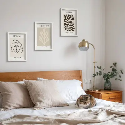 Juego de 3 cuadros decorativos con ilustraciones de rostros y hojas al estilo de Henri Matisse