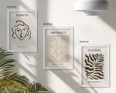 Juego de 3 cuadros decorativos con ilustraciones de rostros y hojas al estilo de Henri Matisse